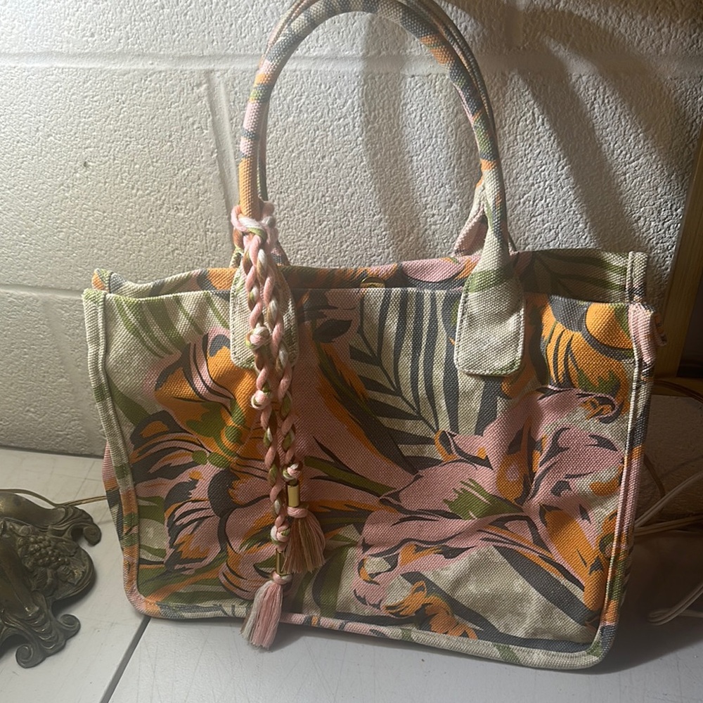 Vince Camuto Floral Canvas Tote Bag - Pink and Green - Picture 5 of 5